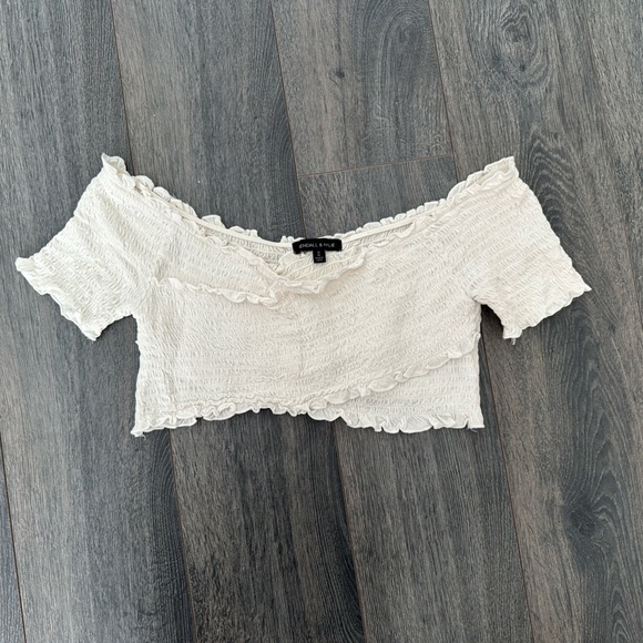Cream Ruffled Off-Shoulder Bandeau Top - Picture 1 of 2